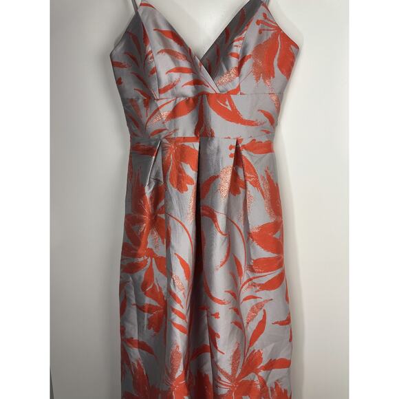 NWT Hutch High Low Spaghetti Strap Satin Midi Dress Pleated Gray Orange Size 8 - Picture 7 of 15